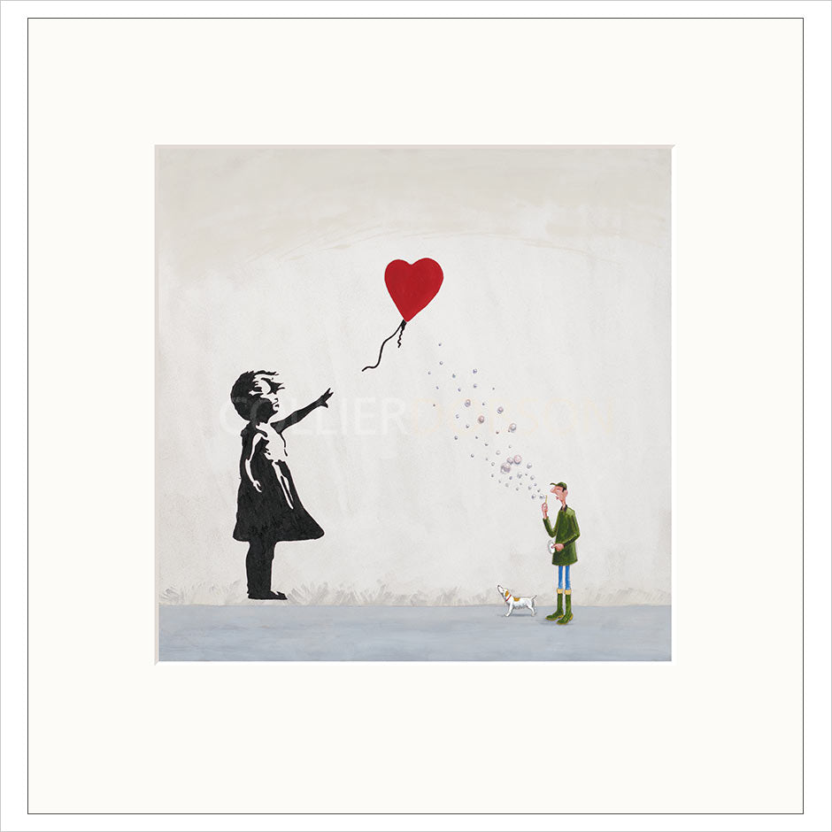 Red Balloon & Bubbles Mounted Limited Edition Print by Chris Ross Williamson