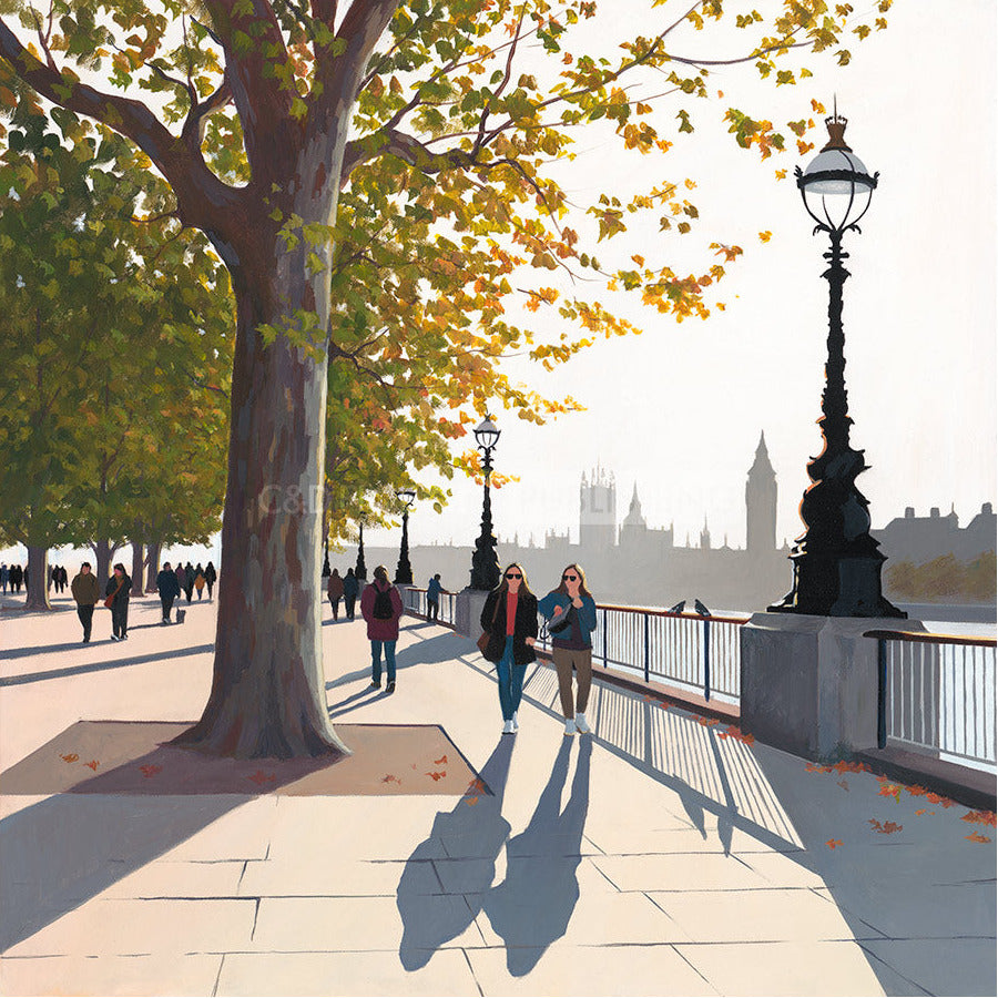 Early Autumn on the Queen's Walk Limited Edition Print by Jo Quigley
