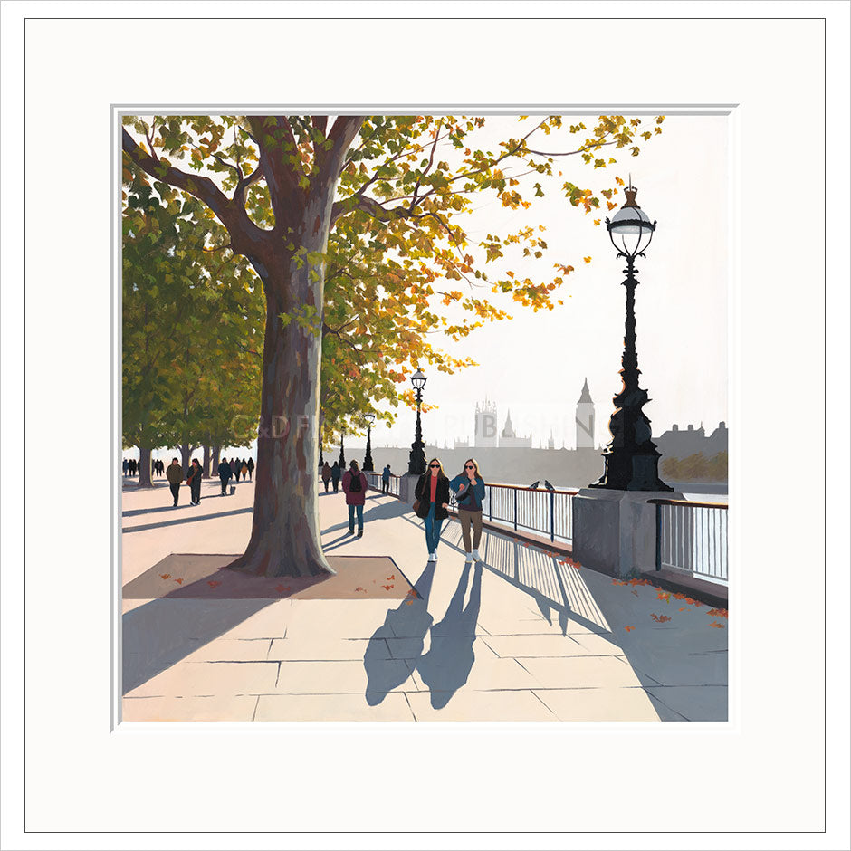 Early Autumn on the Queen's Walk Mounted Limited Edition Print by Jo Quigley