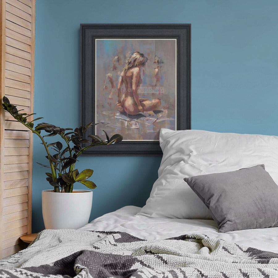 Kneeling Nude by Martin Leighton in a cosy and contemporary bedroom setting